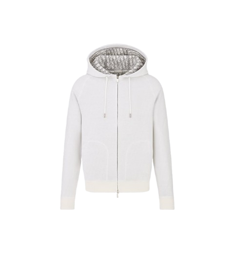 D!or Hoodie White zip up hoodie with pattern inside