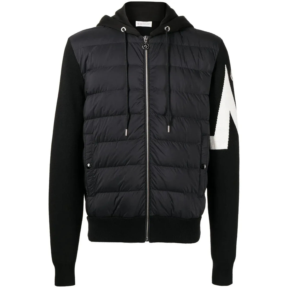 Monclr Cardigan in black with big M logo on the side