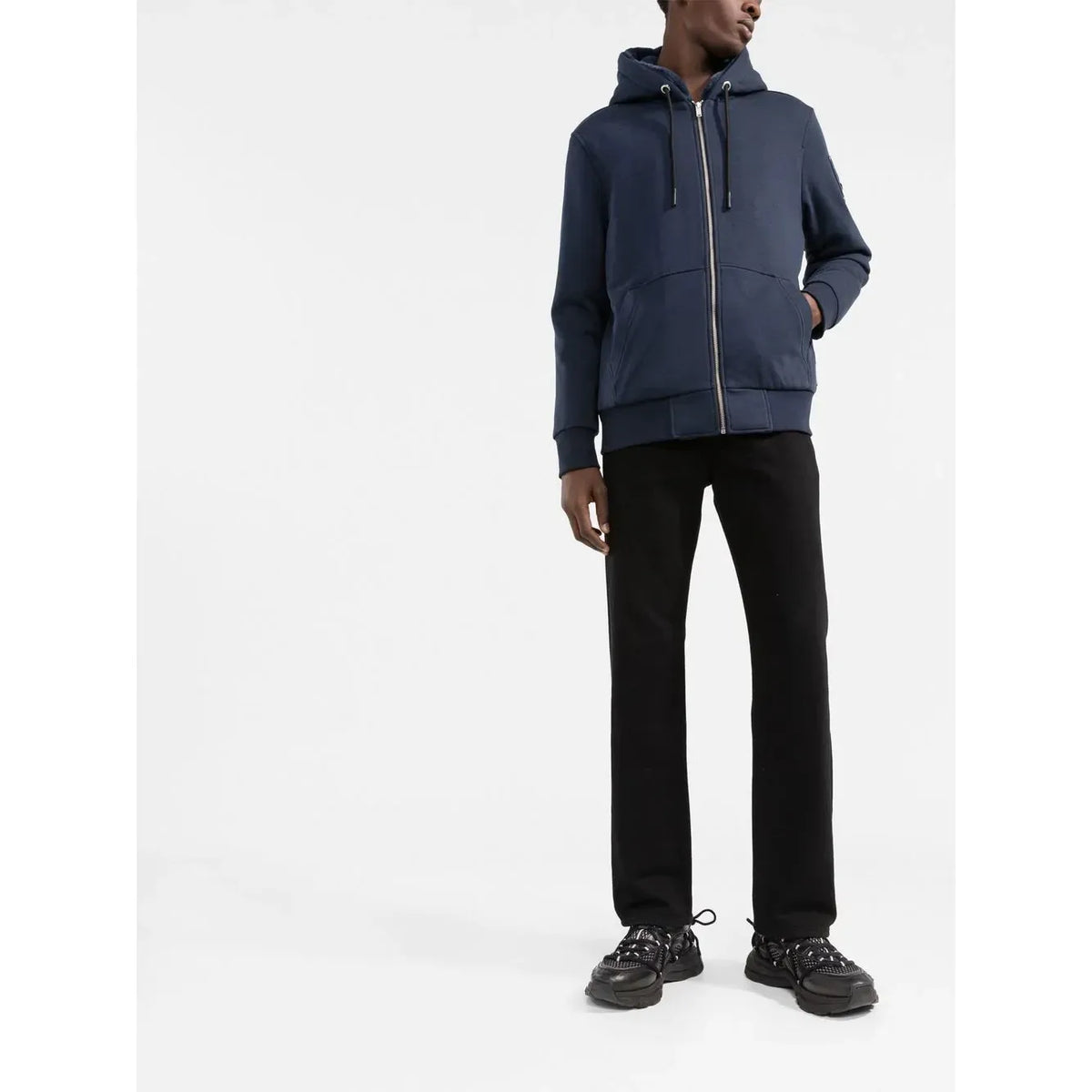 Moose Knucles Zip Up Hoodie Navy