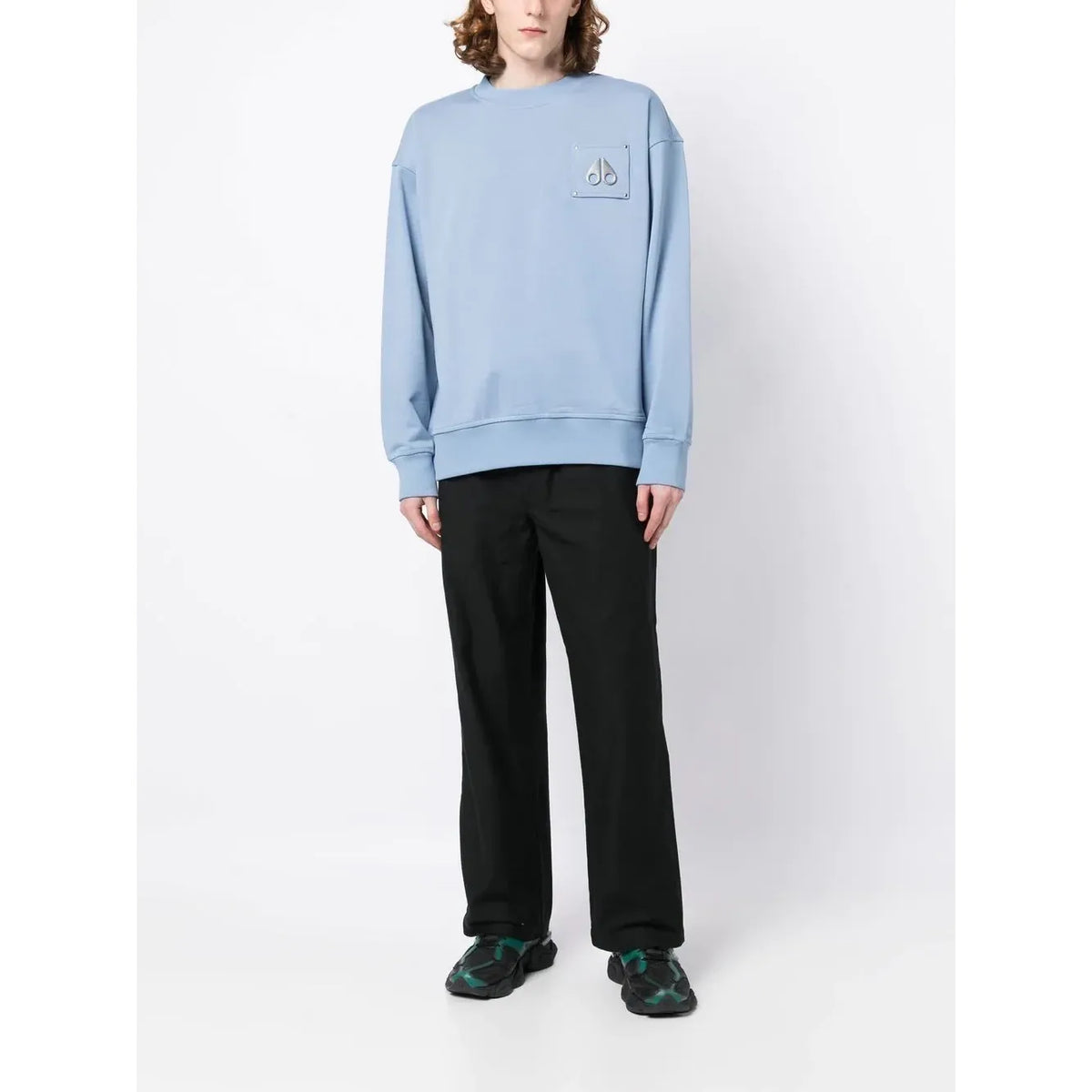 Moose Knucles Chest logo-patch detail blue sweatshirt
