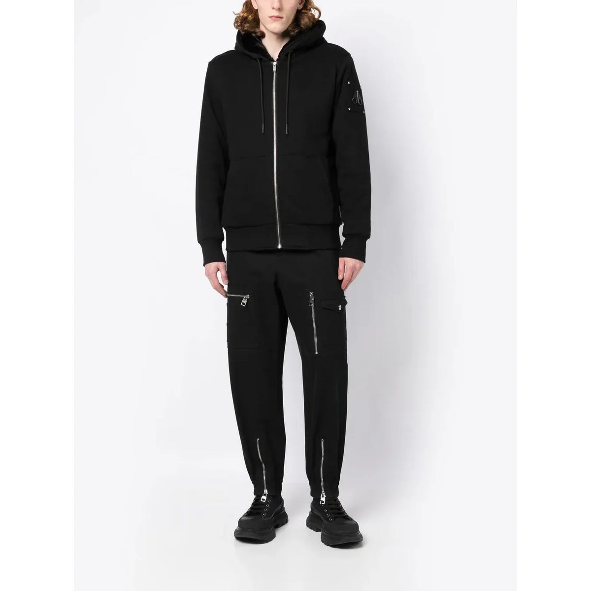 Moose Knucles Logo-plaque zip-up hoodie Black