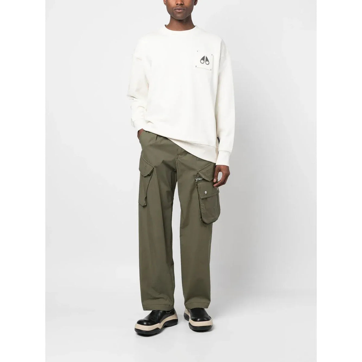 Moose Knucles Chest logo-patch detail white sweatshirt