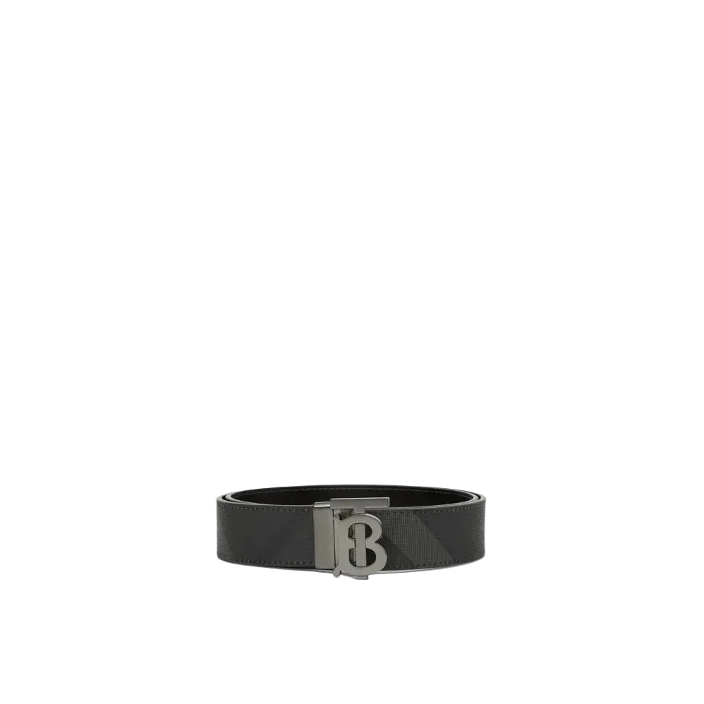 BB black leather belt with grey buckle
