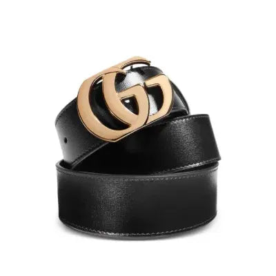 Guuccii Black leather belt Gold Buckle