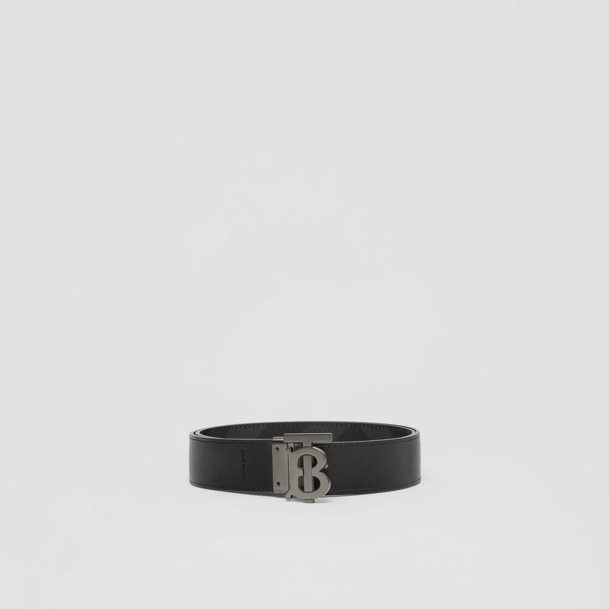BB black leather belt with grey buckle