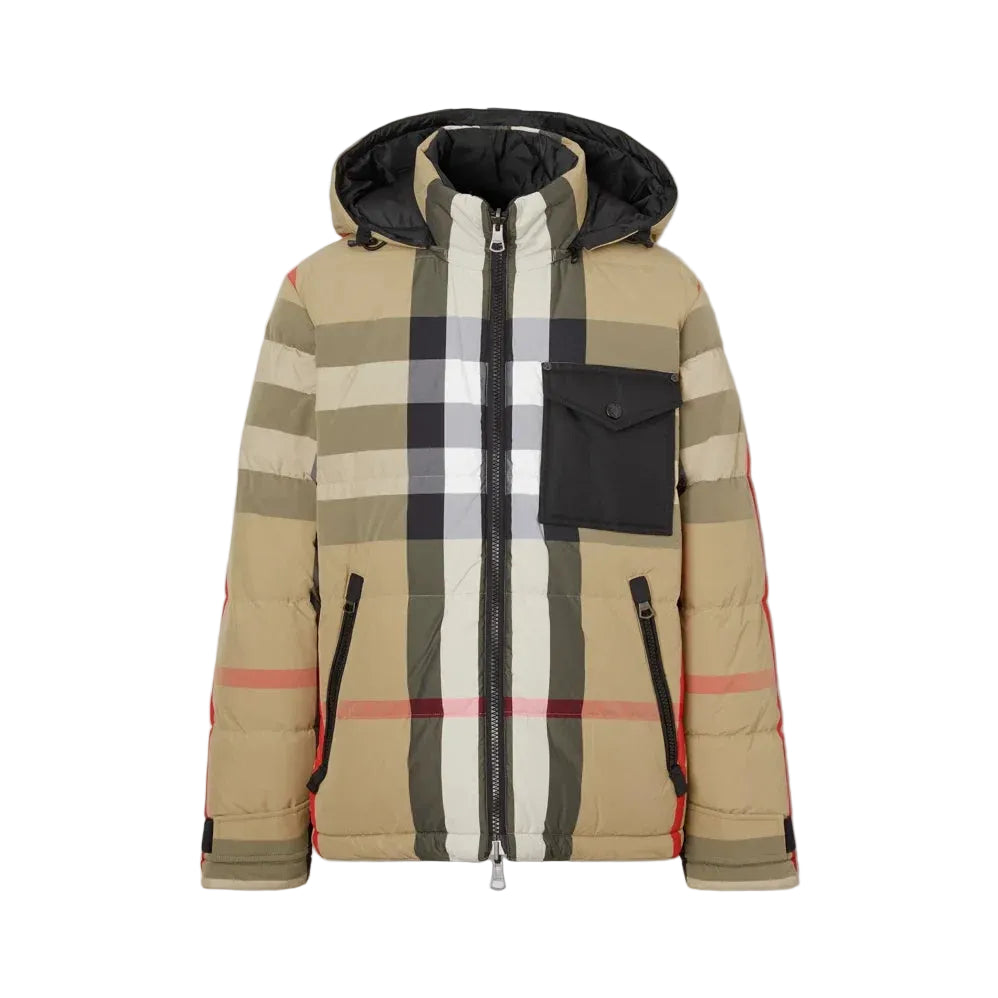 BBRY hooded puffer jacket in Italian-woven Check nylon