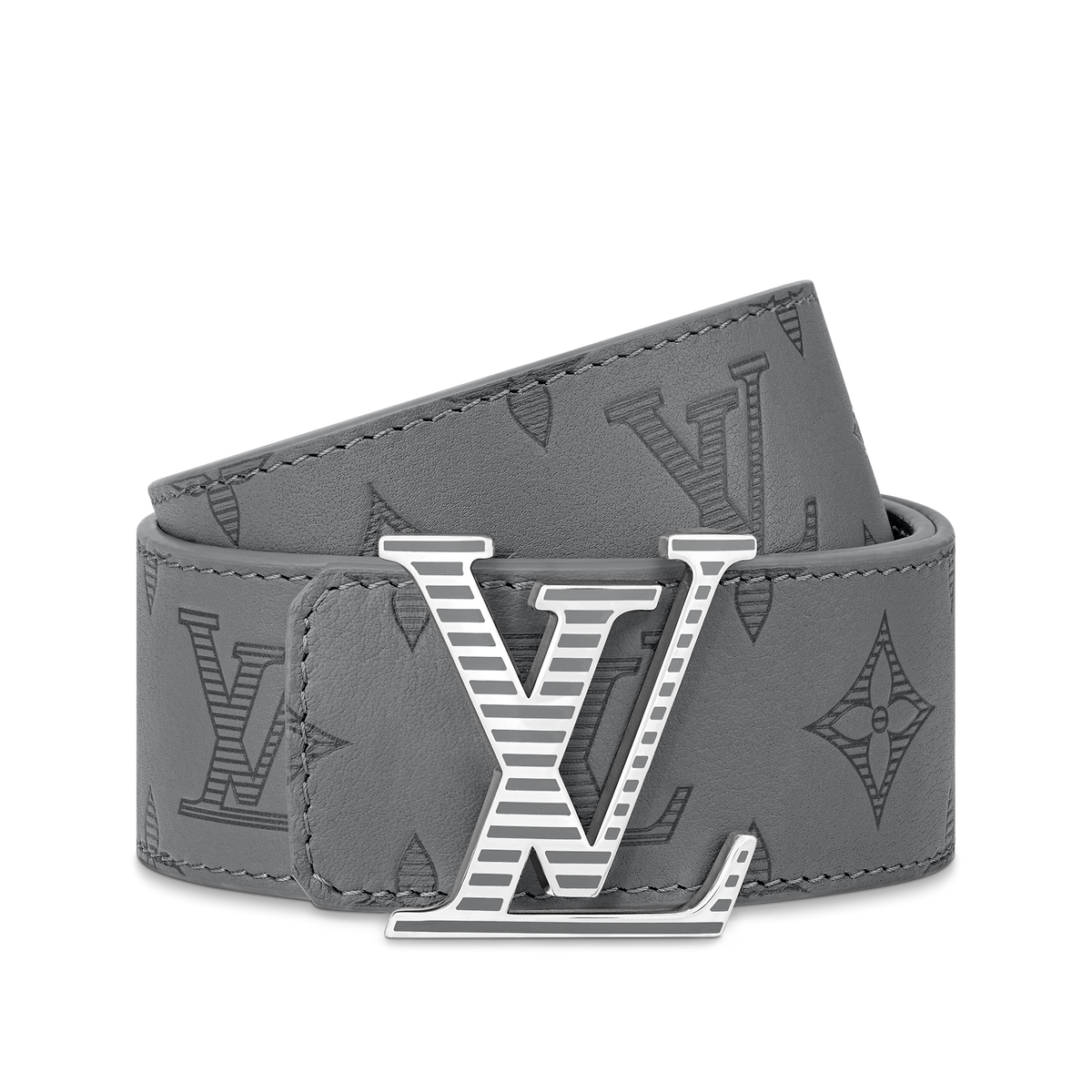 Louic Viutt0n Reversible Ecplise silver buckle and grey belt