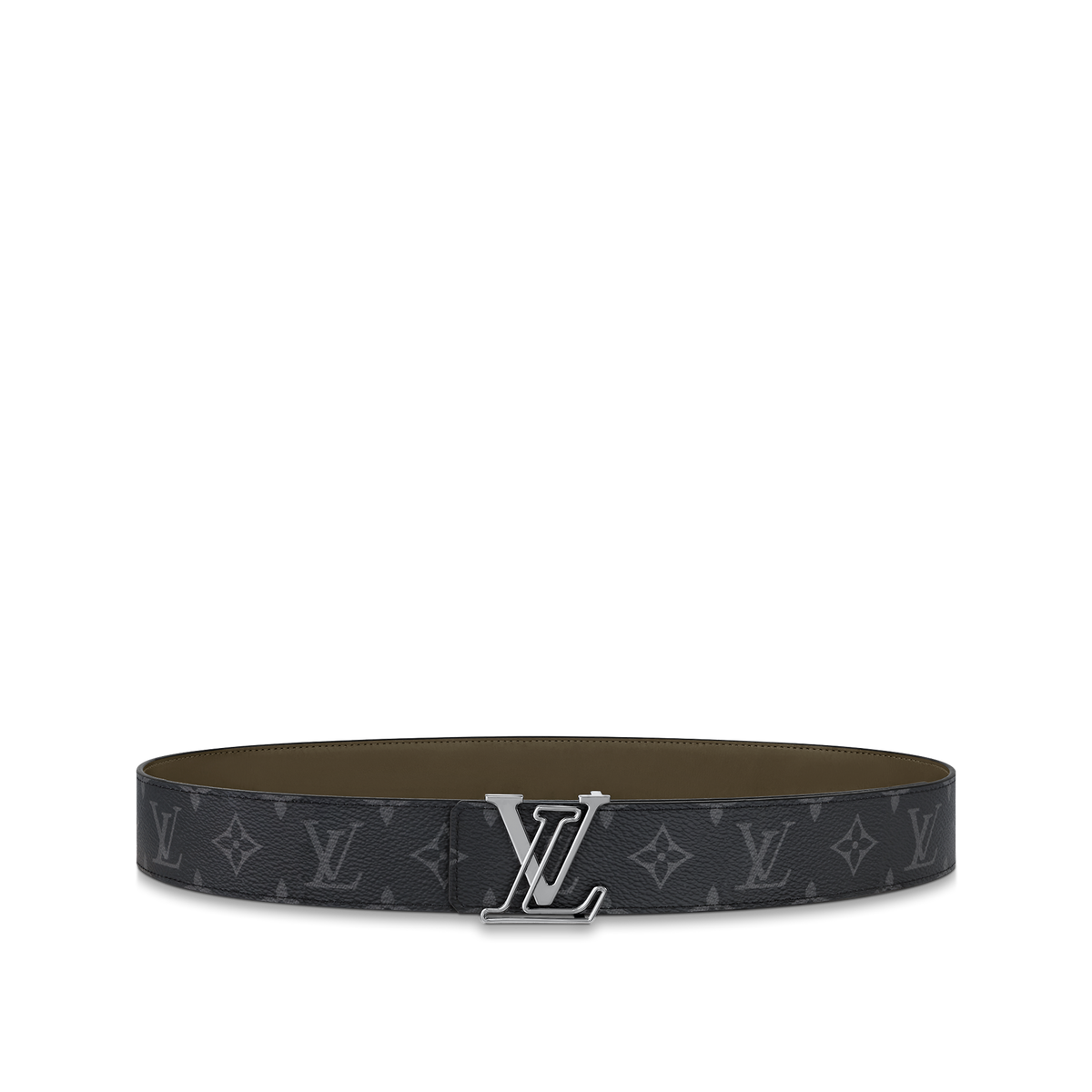 Louic Viutt0n Reversible Ecplise silver buckle and olive green/black belt