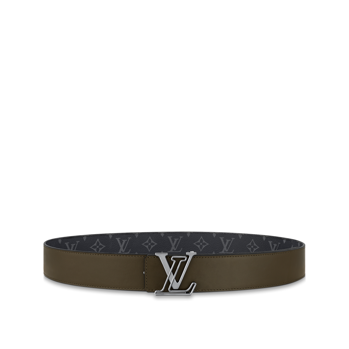 Louic Viutt0n Reversible Ecplise silver buckle and olive green/black belt