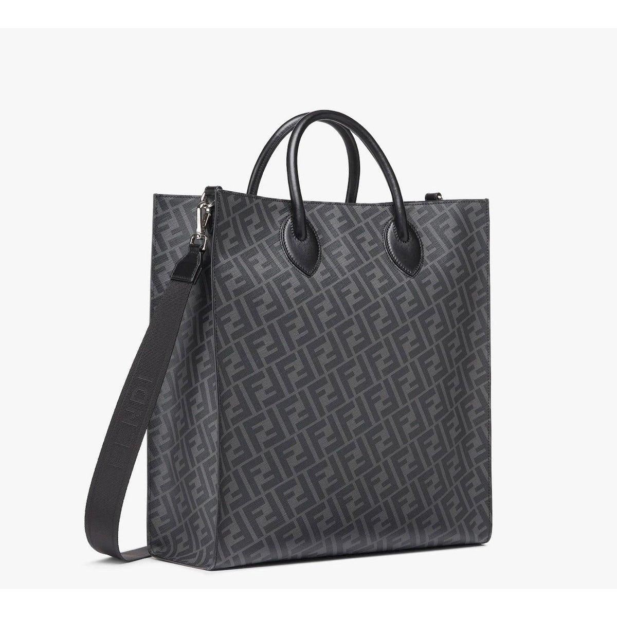 F€ndi black leather and grey bag