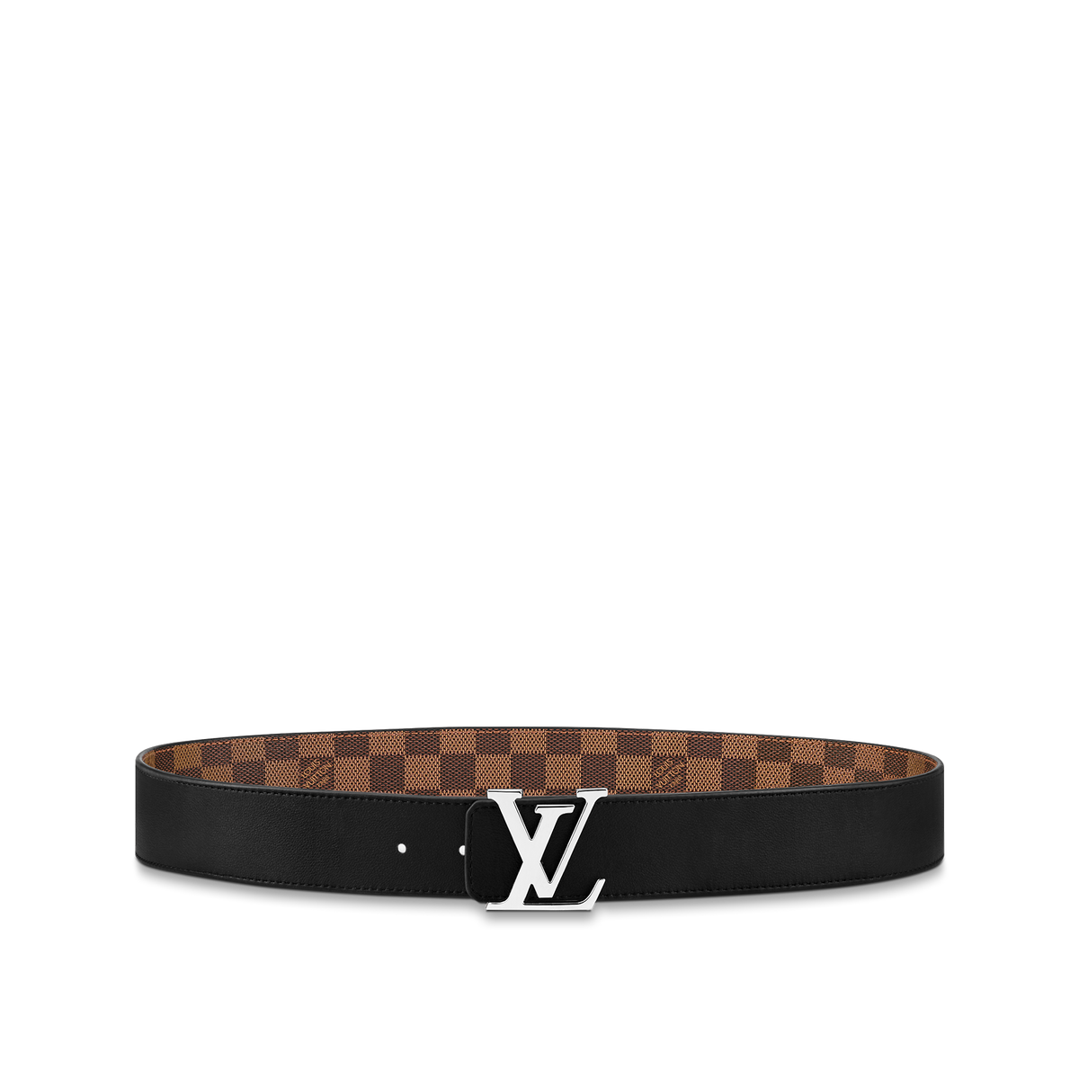Louic Viutt0n Reversible Damier silver buckle and brown belt