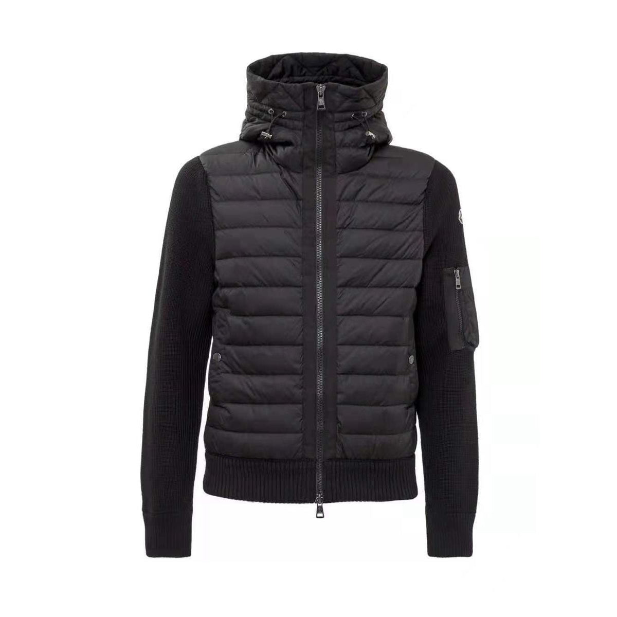 Monclr Cardigan Black puffer with a hood
