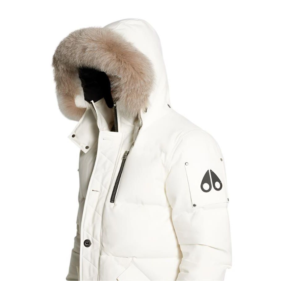 Moose Knucles Winter white jacket Black Logo and Brown fur