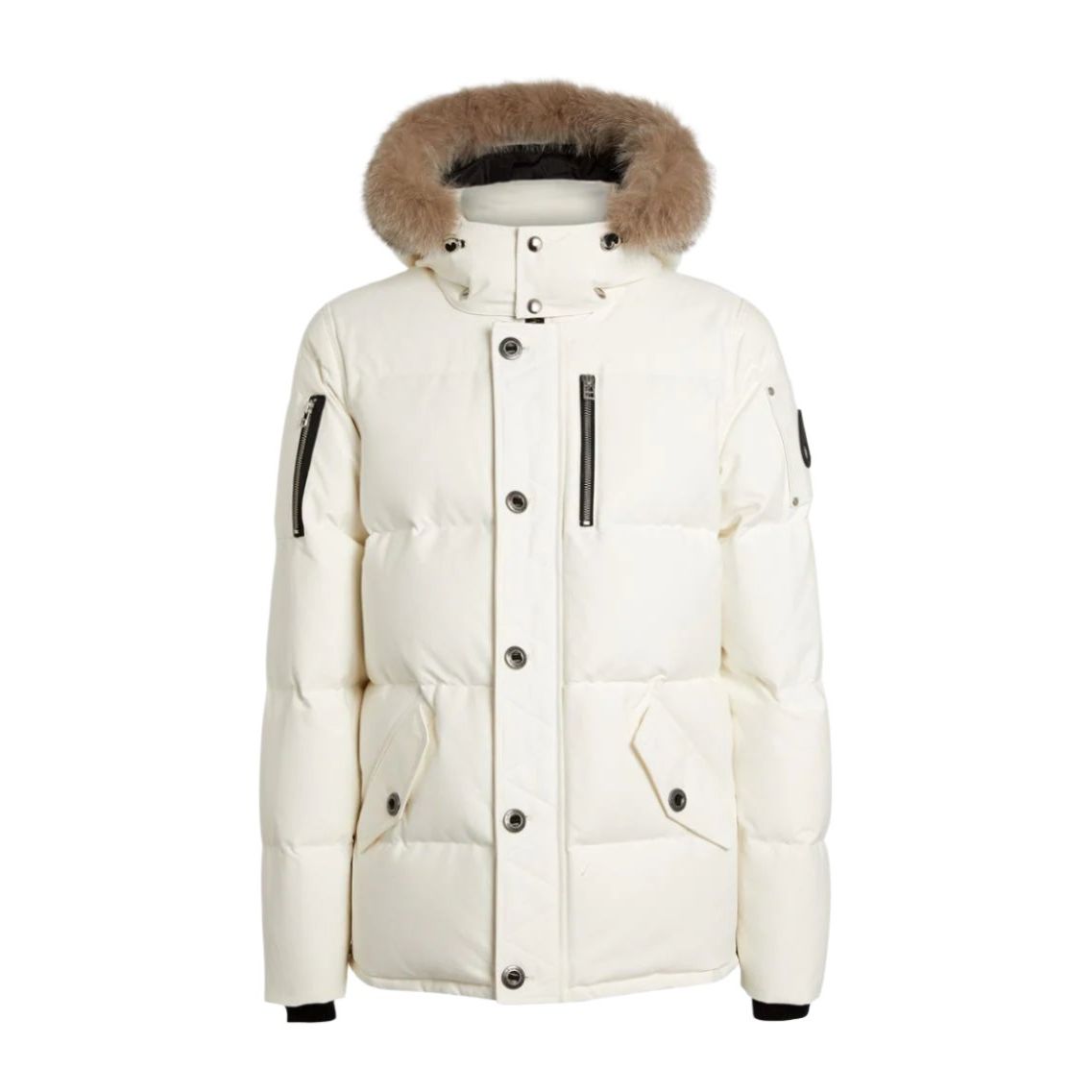 Moose Knucles Winter white jacket Black Logo and Brown fur