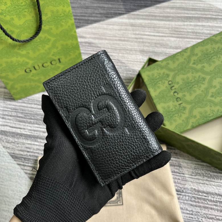Gucci Wallet black leather GG oblong