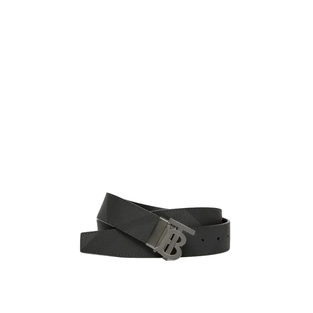 BB black leather belt with grey buckle