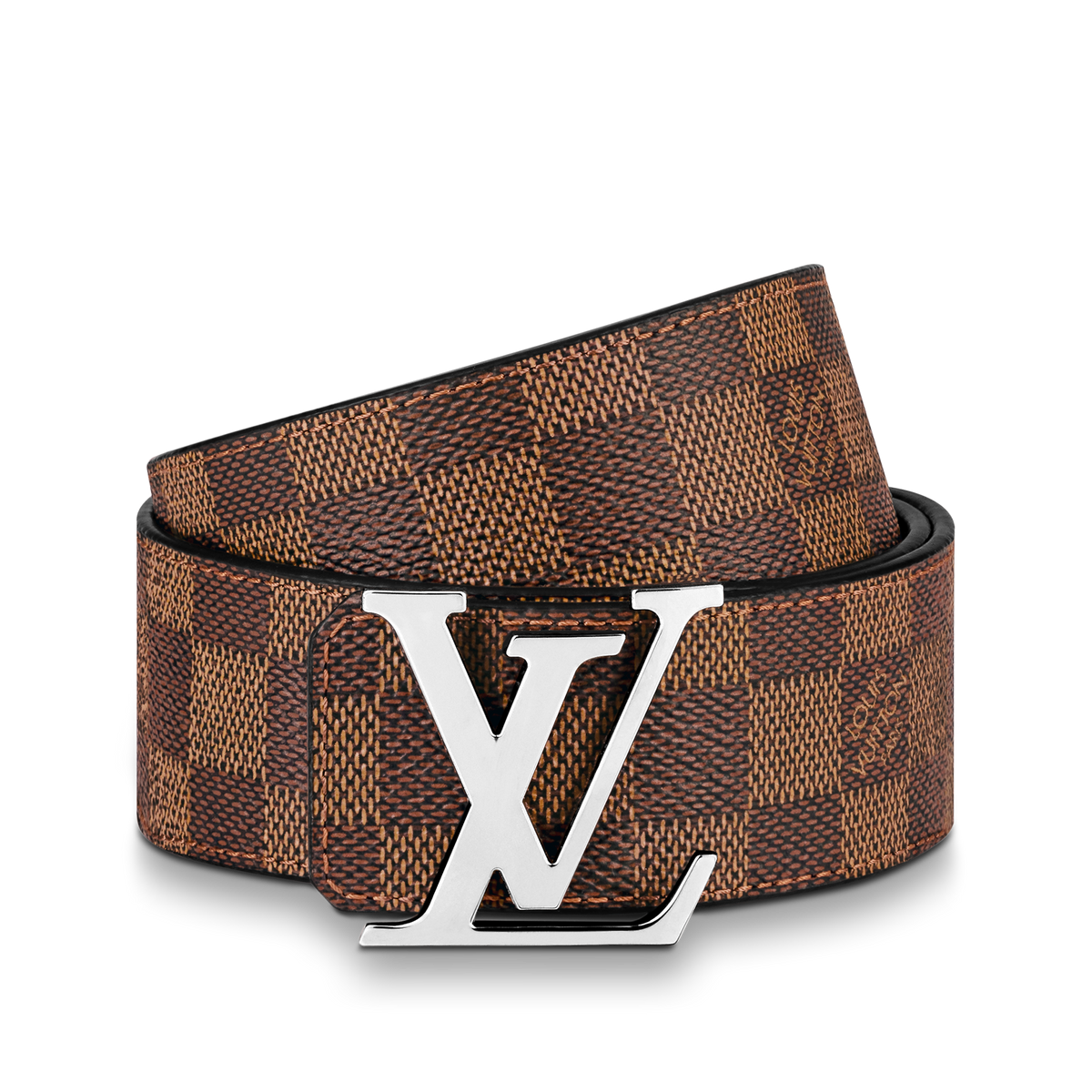 Louic Viutt0n Reversible Damier silver buckle and brown belt