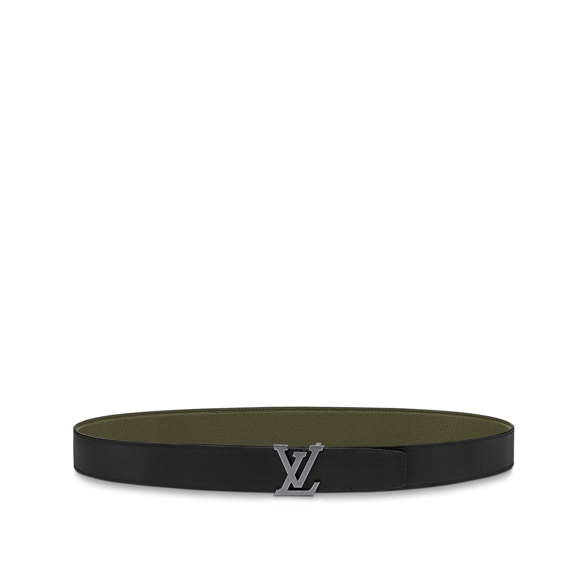 Louic Viutt0n Reversible Ecplise silver buckle and olive green belt