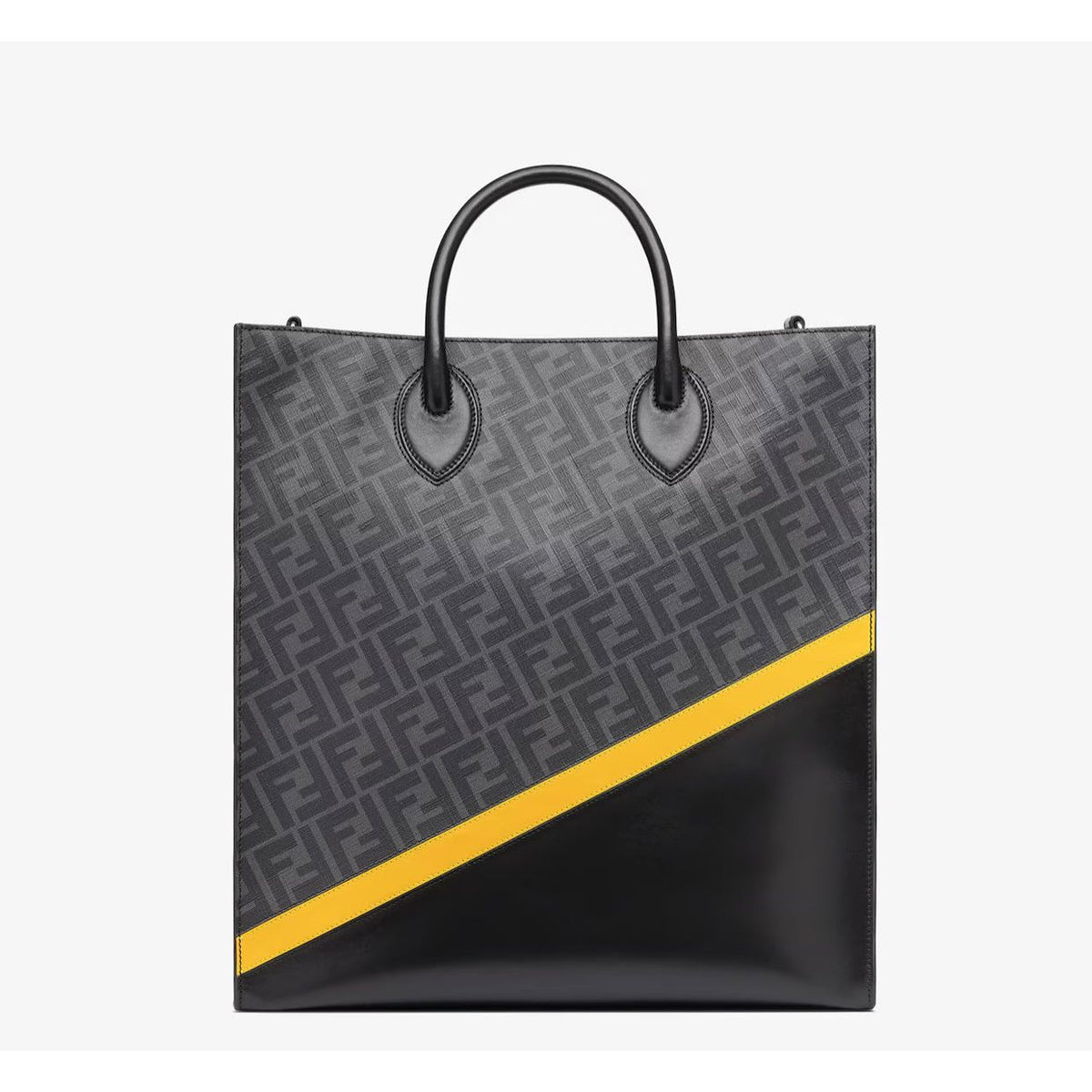 F€ndi black leather and grey bag