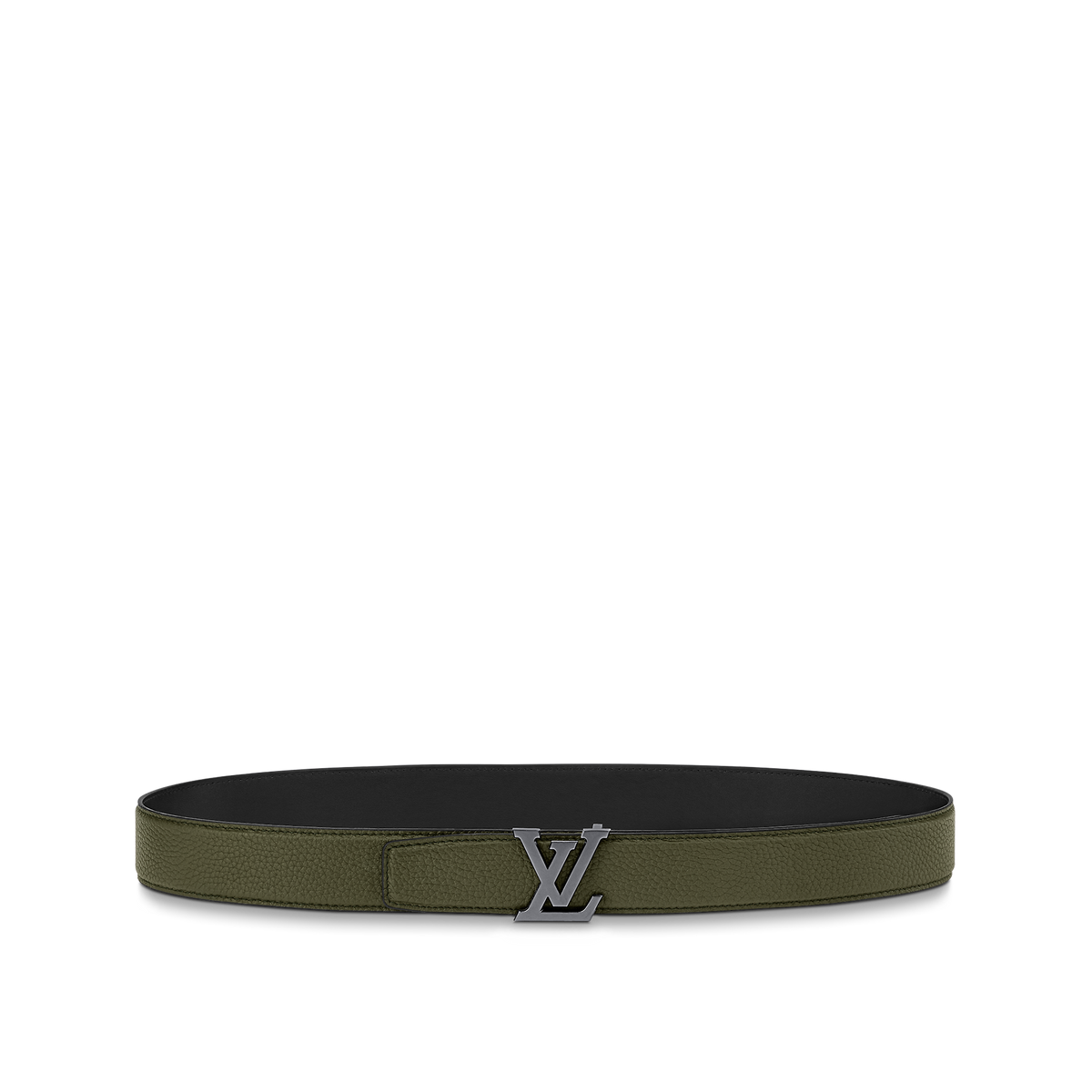 Louic Viutt0n Reversible Ecplise silver buckle and olive green belt